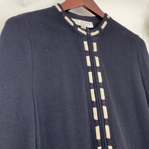 ST JOHN Collection By Marie Gray Santana Knit Zip -Up Cardigan Jacket Pockets Bl - Picture 3 of 15